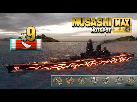 Battleship Musashi: 9 ships destroyed on map Hotspot