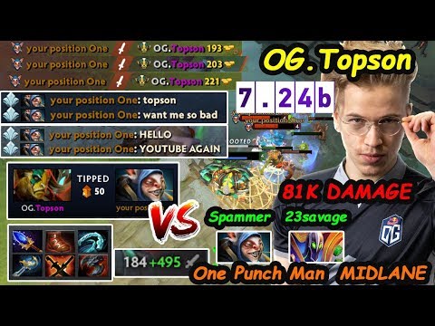 OG Topson [Elder Titan] MIDLANE New Patch 7.24b vs Meepo Spammer , Fnatic 23savage Dota 2 gameplay