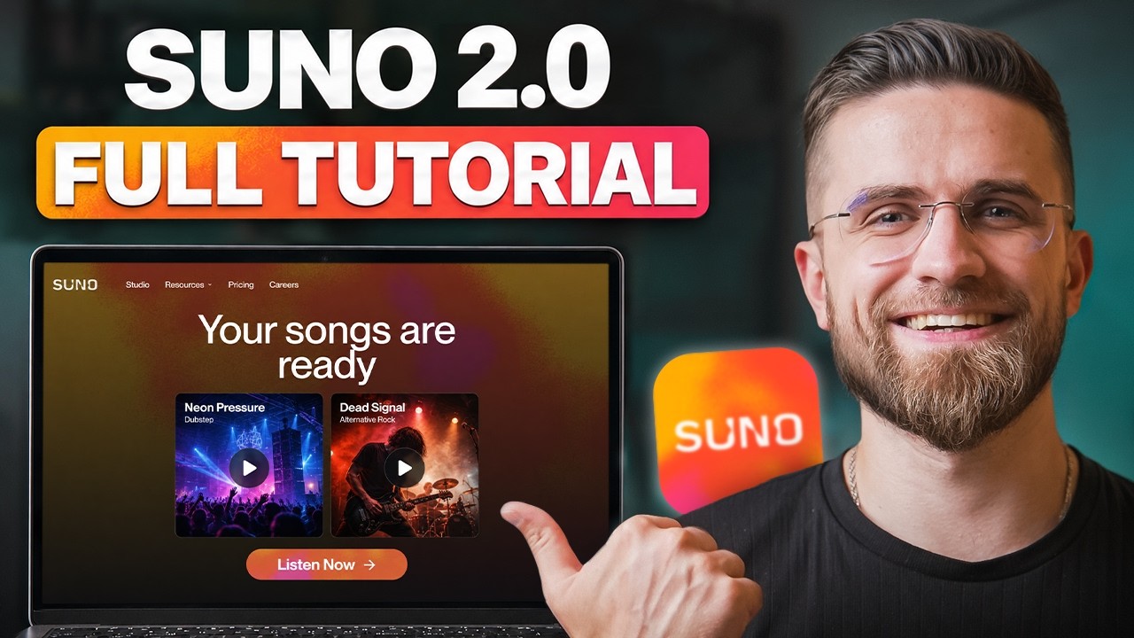 Suno AI Tutorial – How to Use Suno Studio 2.0 to Create AI Music (Beginner to Pro) video thumbnail