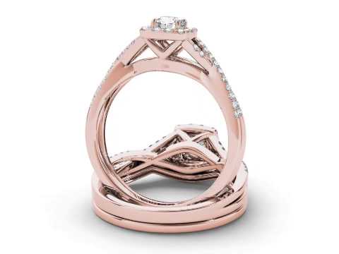 0.75 carat 10k Rose Gold Diamond Swirl Princess Cut Cluster Engagement Ring Wedding Set