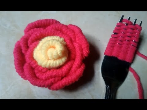 Easy Rose Making - Amazing Woolen Flower Ideas with Fork