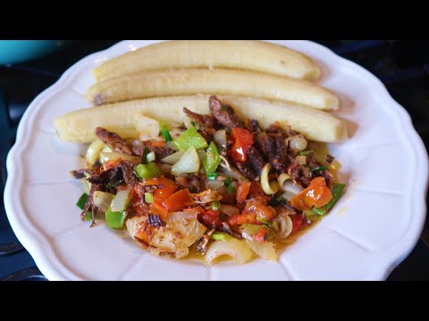 Boiled Green Bananas and Cooked Up Red Herring ( A Jamaican Dish)