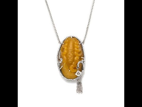 Jade of Yesteryear Carved Yellow JadeCZ Necklace