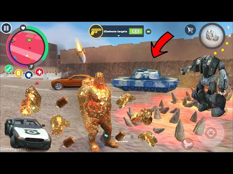 Rope Hero: Vice Town (Stone Giant Fight Car Police Robot) Stone Man Broken on Road  - Gameplay HD