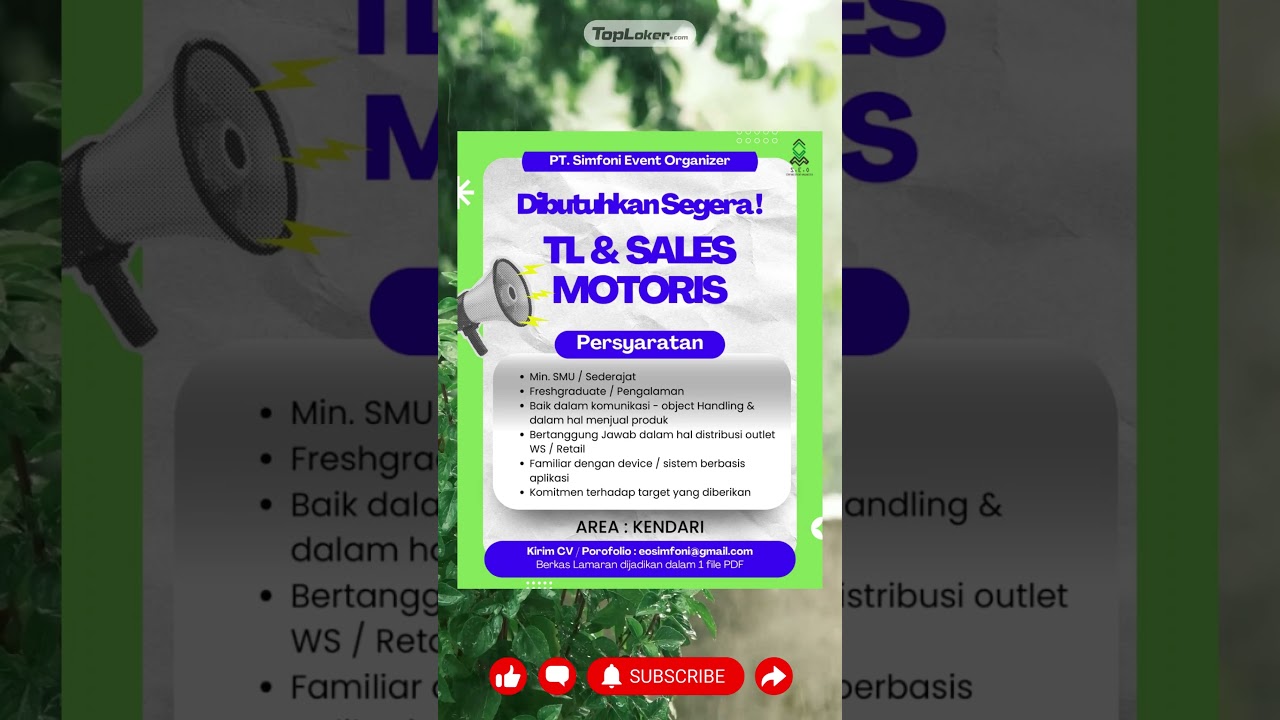 LOWONGAN KERJA TERBARU DI PT. Simfoni Event Organizer #loker #lowongankerja #kerja #jobsearch #job