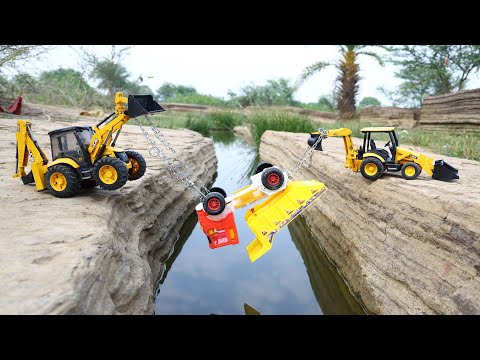 Man Truck Accident River Pulling Out Double JCB | Cow Potty Loaded | CS kids Toy
