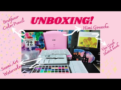 UNBOXING SeamiArt Watercolor, Himi Gouache, Brutfuner Color Pencil and Van Gogh Sketch Book!