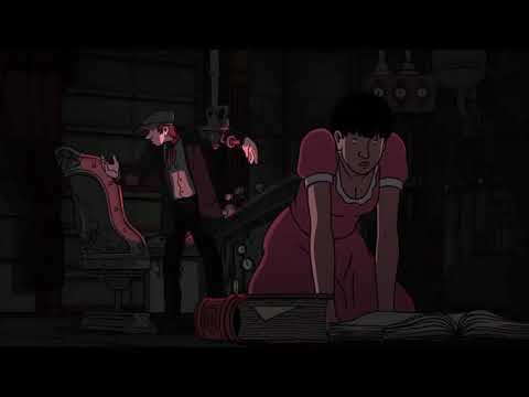 April and the Extraordinary World Scene Cat reading book and sing same time