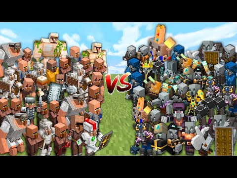 ALL VILLAGERS vs ALL PILLAGERS in Minecraft Mob Battle