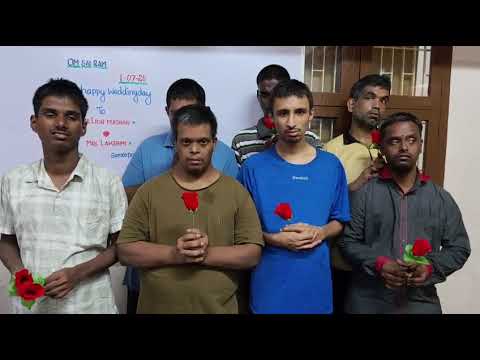 திருமண நாளை முன்னிட்டு தம்பதியருக்கு வாழ்த்து தெரிவித்த சமர்ப்பணா மனவளர்ச்சி குன்றிய குழந்தைகள்