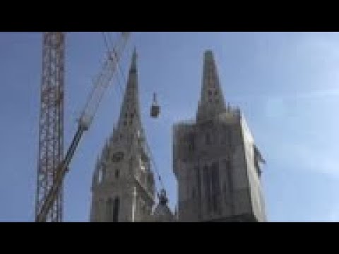 Controlled explosion of historic Zagreb cathedral tower