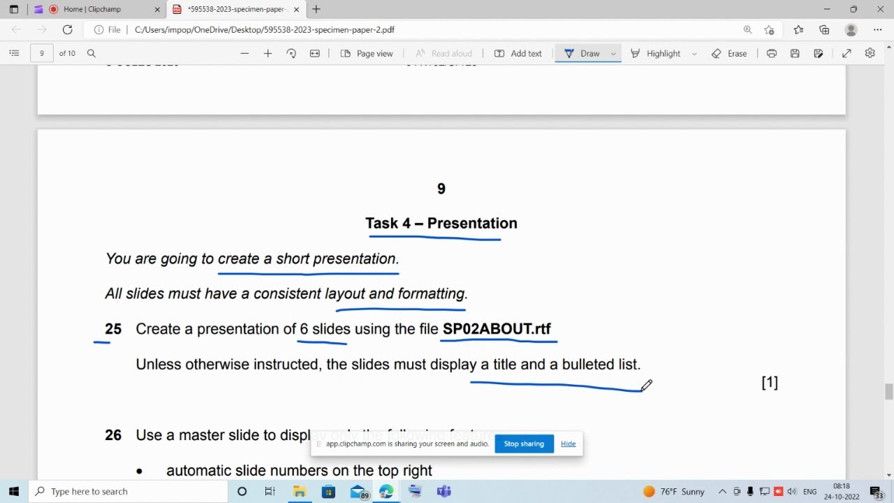 PRESENTATION 2023 SPECIMEN PAPER