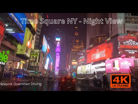 Time Square NY - Rainy Night Driving NY Downtown - 2022