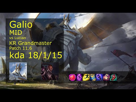 Galio vs Lucian Mid - KR Grandmaster 18/1/15 Patch 11.6 Gameplay // [롤] 갈리오 vs 비에고 미드