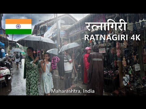 RATNAGIRI Market in the Rain - Raw Local Life in Monsoon Walk 4K