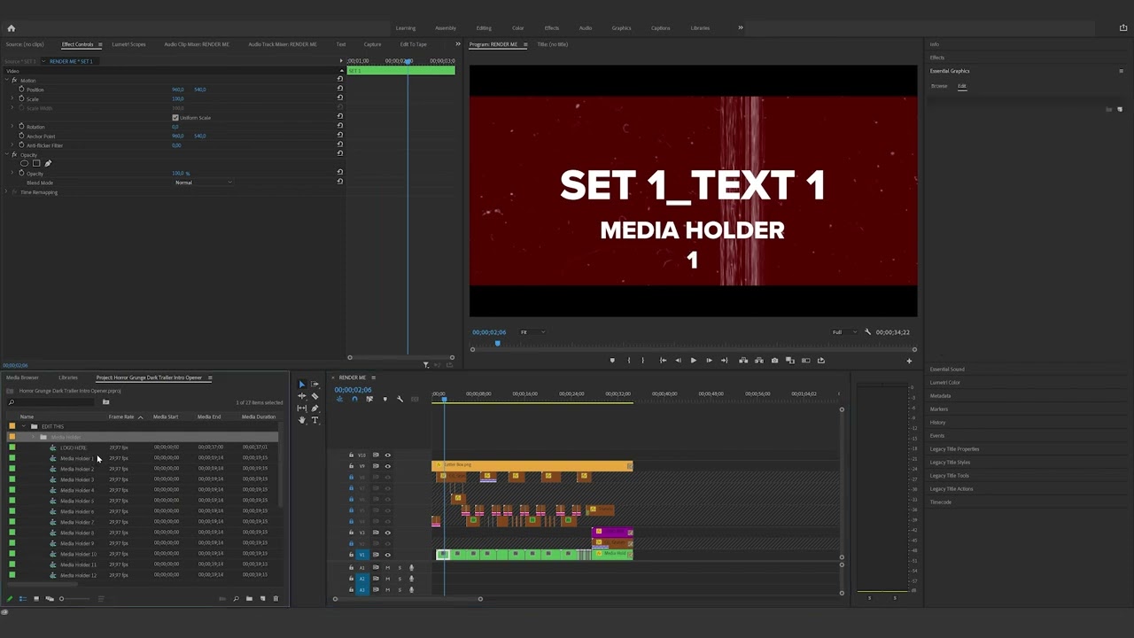 How to edit the Horror Grunge Dark Trailer Intro Opener In Premiere Pro