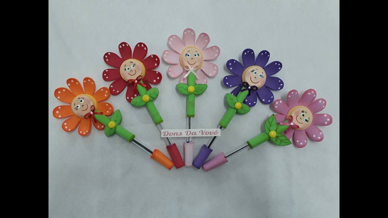 FLOR FEITA COM TAMPINHAS DE REFRIGERANTE E EVA | CANETAS DECORADAS