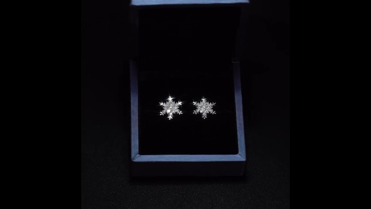 Khuyên tai bạc ECJ05 bạc 925 bông tuyết đính đá lấp lánh ChariotJewelry