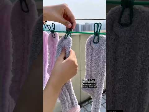 Clothesline with 12 clips clothes hanging rope portable trav...