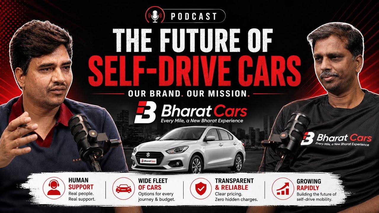 Bharat Car representative handing over keys beside a rental vehicle