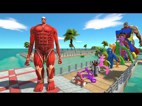 Colossal Titan vs Rainbow Friends OASIS DEATH RUN - Animal Revolt Battle Simulator