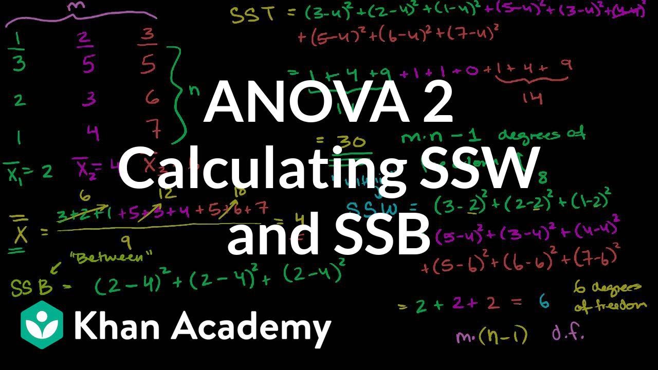ANOVA 2: Calculating SSW and SSB (total sum of squares within and between) | Khan Academy