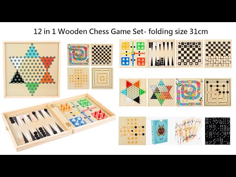 12 in 1 wooden chess game set ， include 12 different kinds of chess games ,folding size : 31cm
