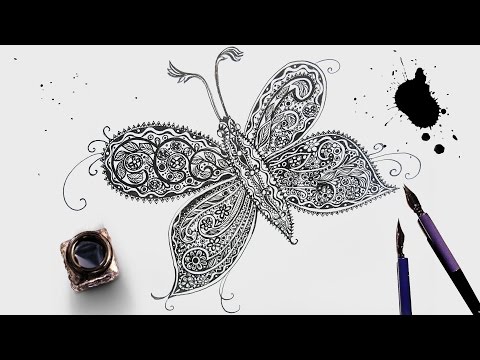 Decorative Butterfly - Pen and Ink Drawing | IOTN - Speed Painting