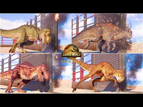 GATE ATTACK AND ESCAPE ANIMATIONS OF ALL DINOSAURS & REPTILES | JURASSIC WORLD EVOLUTION 2