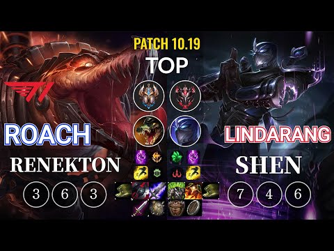 T1 Roach Renekton vs Lindarang Shen Top - KR Patch 10.19