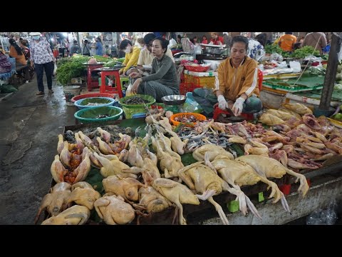 Cambodia Food Market Show - Plenty Fresh Fish, Vegetables, Pork, Beef & More in Food Market