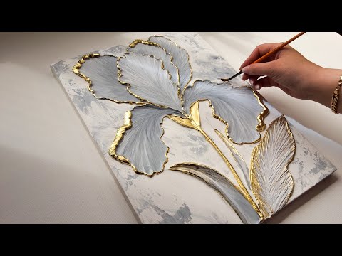 You Won’t Believe This 3D Gold Flower Painting Was Made with Just Texture Paste!