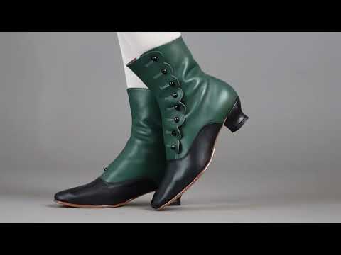 Renoir Women's Victorian Button Boots (Green/Black)