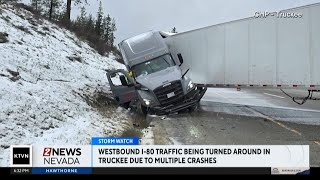 Westbound I-80 closed at Truckee due to crashes