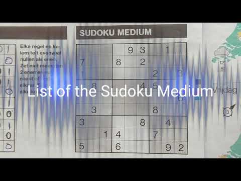 List of the Sudoku Medium puzzle