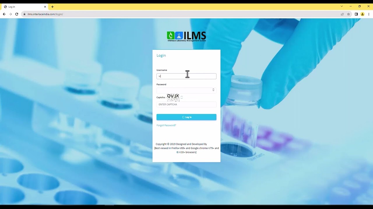 ILMS LAB SOFTWARE LOGIN PAGE
