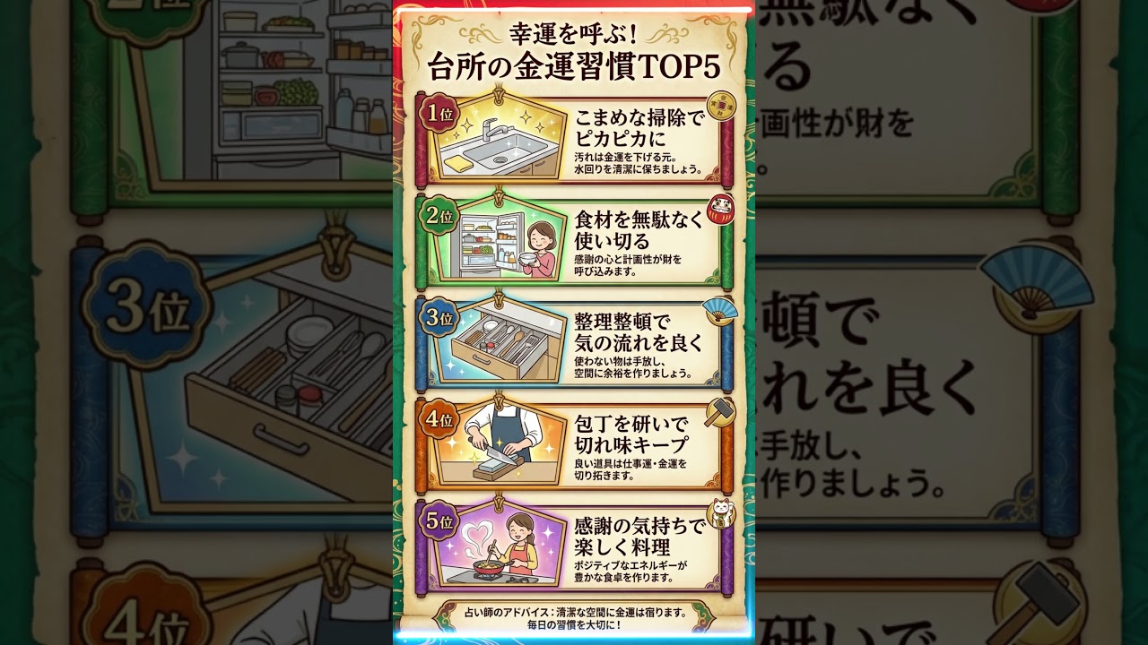 幸運を呼ぶ！　台所の金運習慣TOP５　 #占いランキング #shorts