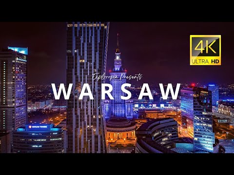 Warsaw, Poland 🇵🇱 in 4K ULTRA HD 60FPS at night by Drone