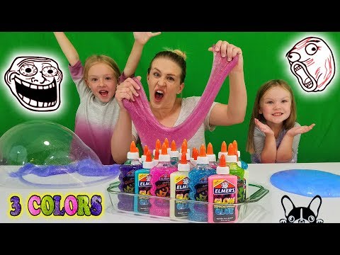3 Colors of Glue Slime Challenge w/ My Little Sister!! Glitter & Glow in the Dark Elmers Glue Slime!