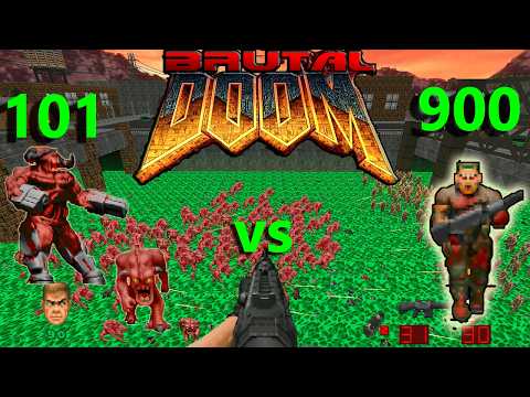 Zombieman vs Pinky Demon vs Cyberdemonlord Infighting Brutal Doom Monster Battle Fight2