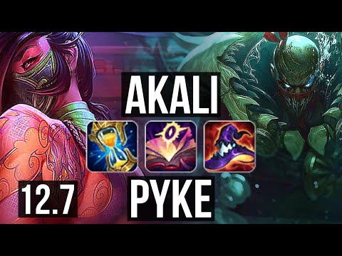 AKALI vs PYKE (MID) | 9 solo kills, 900+ games, 1.4M mastery, 24/5/5 | EUW Diamond | 12.7
