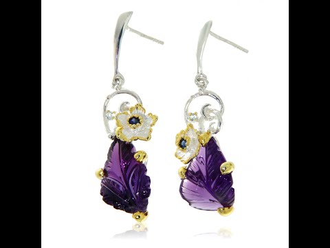 Cercei Argint 925 Accente aurite Ametist Natural Gravat manual  - Rafinament si Natura
