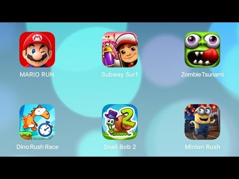 Mario Run, Subway Surfer, Zombie Tsunami, Dino Rush Race, Snail Bob 2 & Minion Rush [iOS] Video