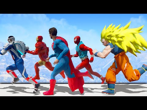 Goku (Dragon Ball) vs Superheroes | Spiderman, Superman, Iron-Man, Captain America Falcon - What If