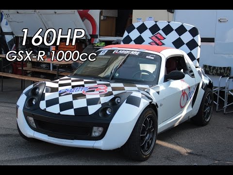 Smart Roadster 160HP with Suzuki GSX-R 1000cc Engine - Full sound on track!
