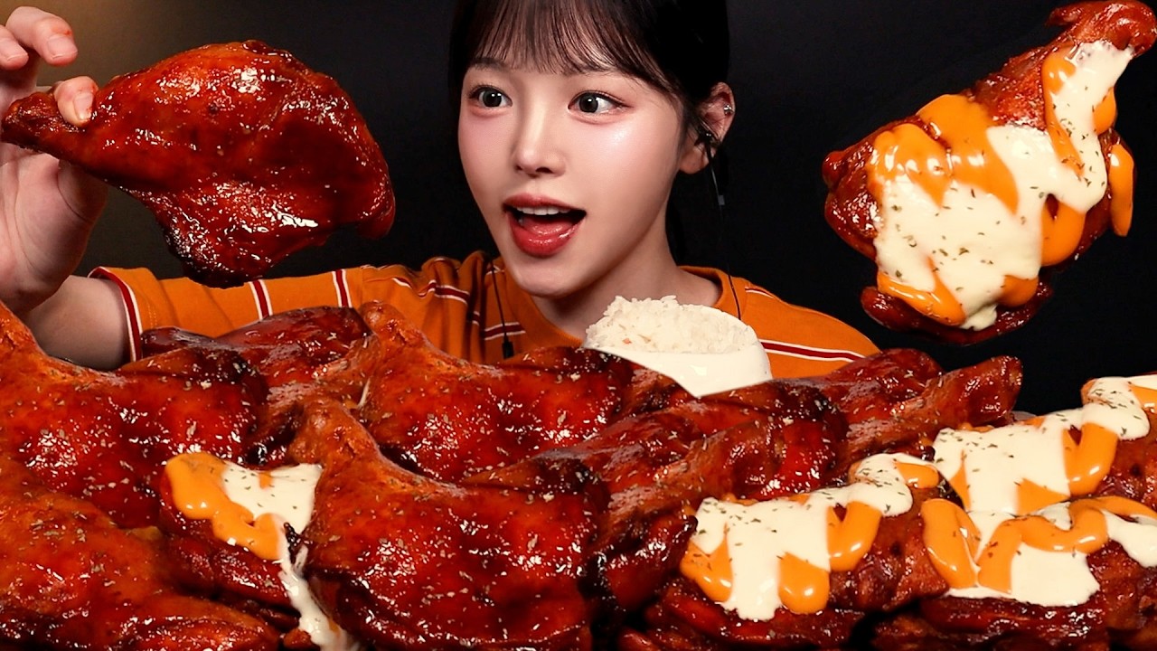 SUB)윤기좔좔 자메이카 통다리구이 쌓아 놓고 먹기! 치밥까지 BBQ 자메이카 치킨 파티🍗 Jamaican Chicken Mukbang