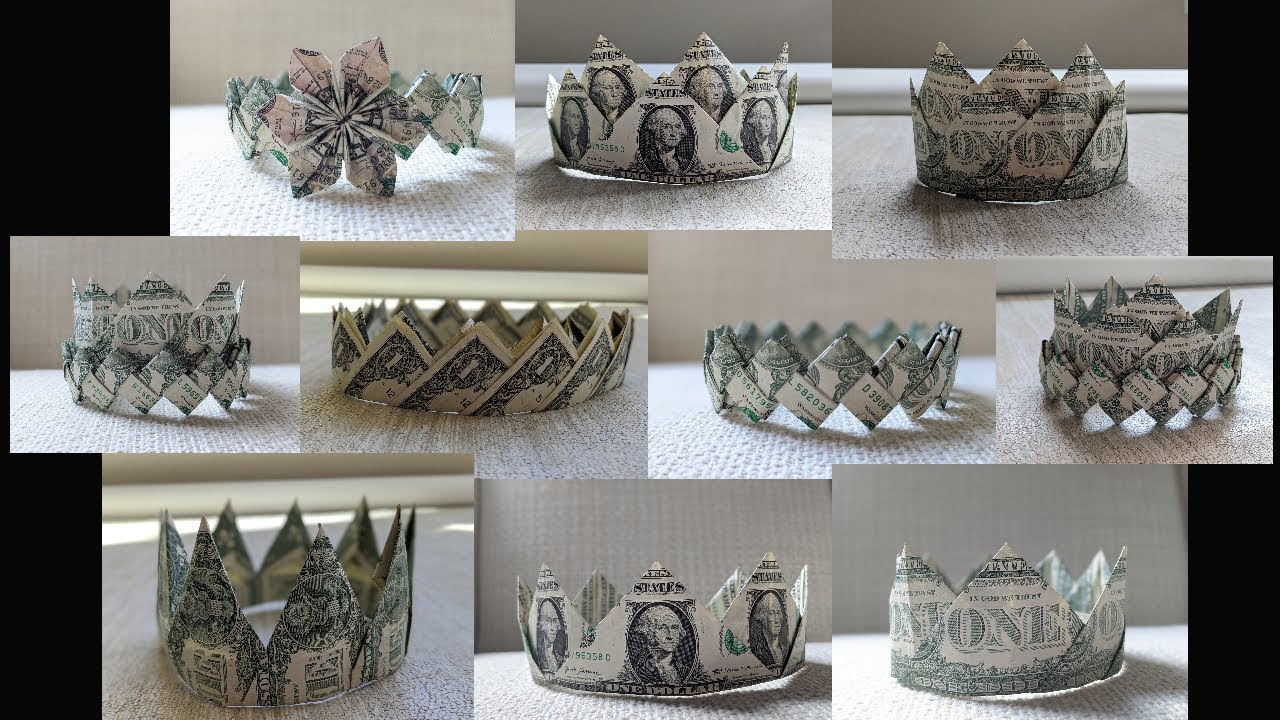 DIY | 4 Different Folds To Make 10 Graduation Crowns | Money Gift Idea | Dollar Bill Origami