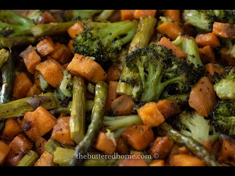 Roasted Sweet Potatoes, Broccoli and Asparagus