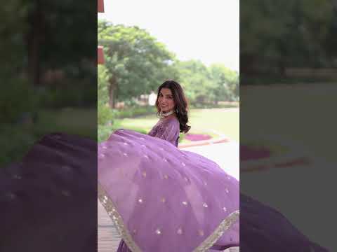 Lavender Gold Crush Multi-Thread Embroidered Lehenga Choli Set with Sequins, Peplum Blouse & Designer Lace Dupatta