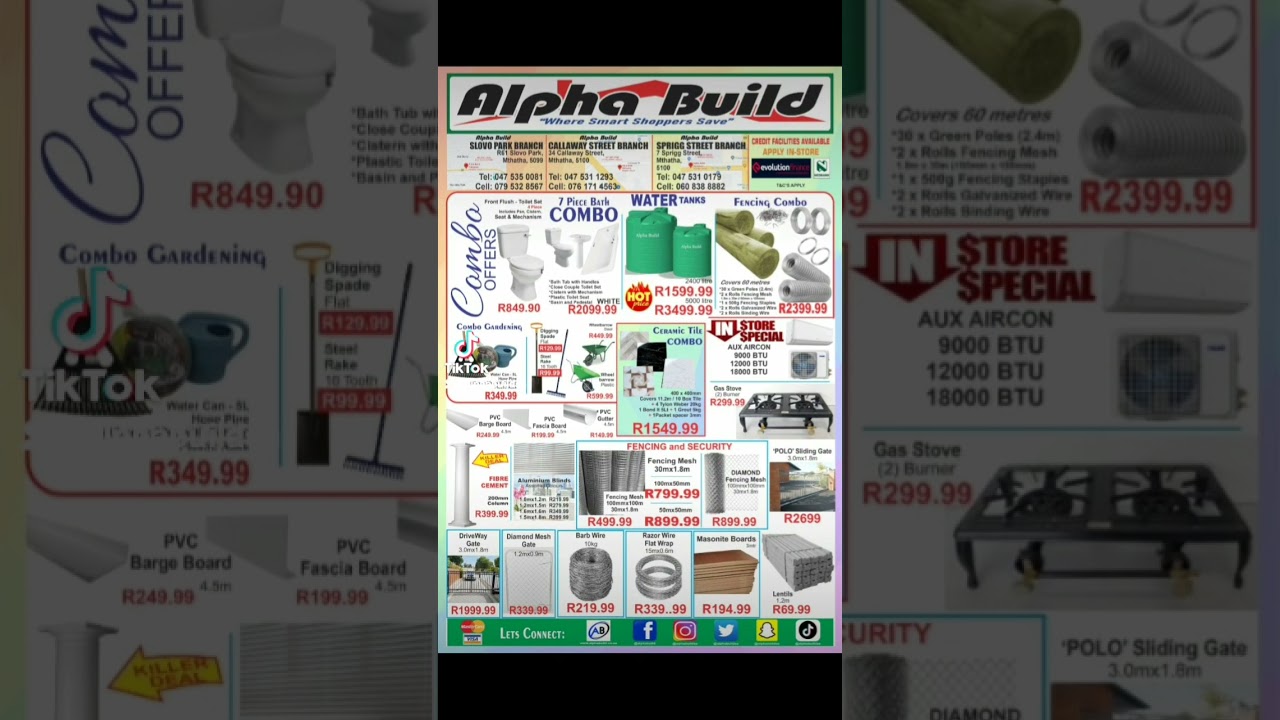 Alpha Build Hardware Mthatha monthly special offers. Sprigg, Callaway, and Slovo Park